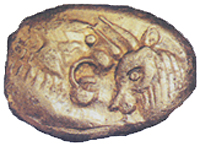 Монета с изображением льва и быка